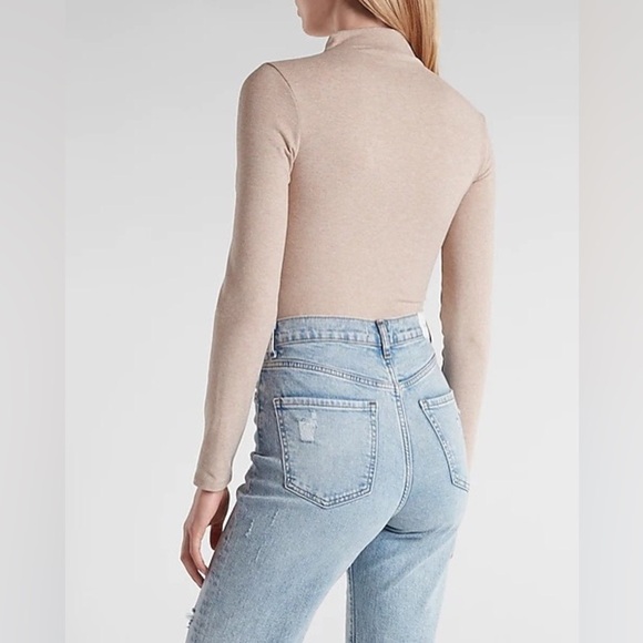 Express New Size L Tan Body Contour Compresssion Cozy Mock Neck Cutout Bodysuit‎ - Picture 2 of 11
